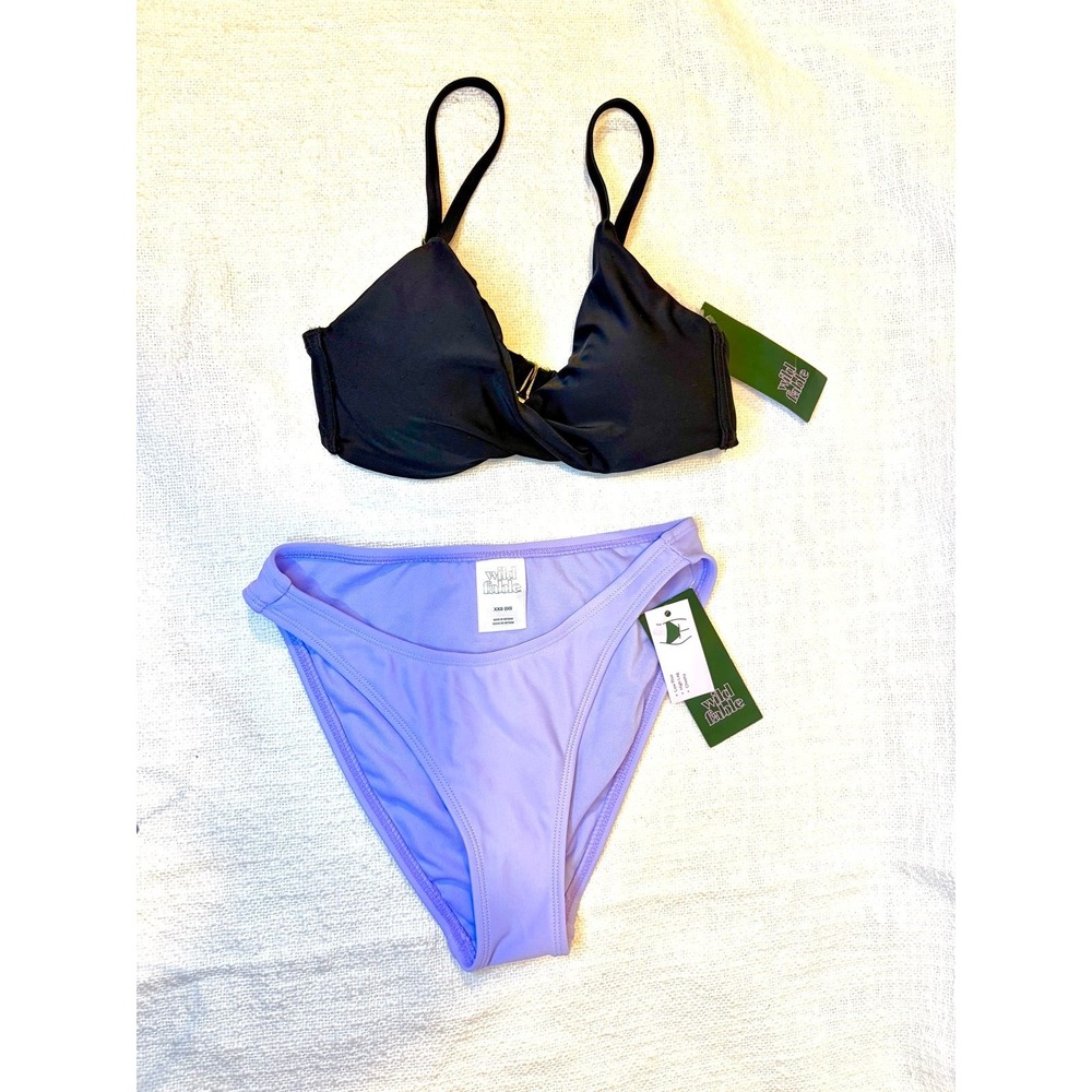 Bikini Large Twist-Front Removable Pads & low rise high leg bikini bottom NWT
